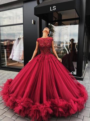 Luxurious Dark Red Lace Ball Gown Tulle ...